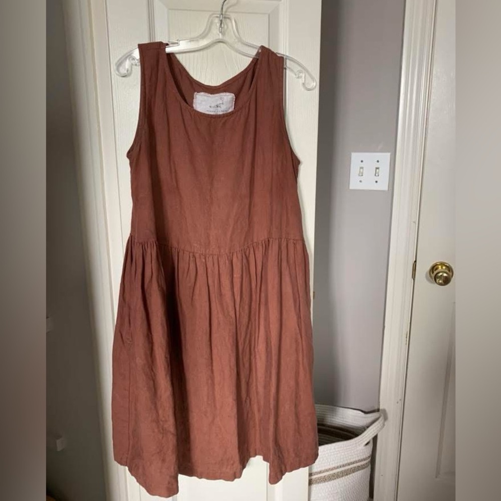 notPERFECTLINEN Rust Brown Sleeveless Linen Dress